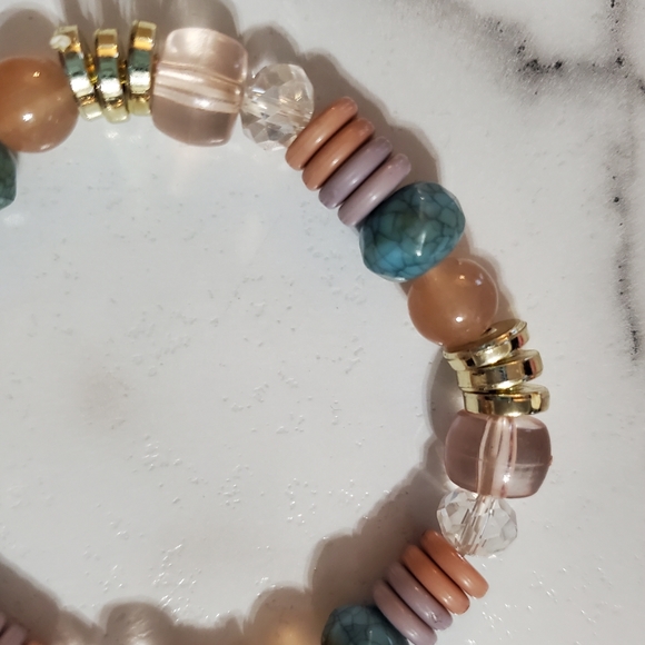 Multi-color beads gold tone Tree of Life Charm Stretch Bracelet - Picture 9 of 11